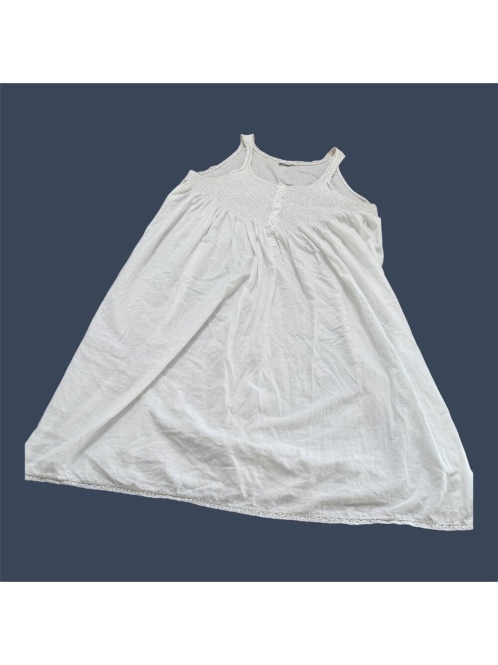 Vintage Taleen White Cotton Nightgown Lace Trim Smocked XL Cottagecore Coquette